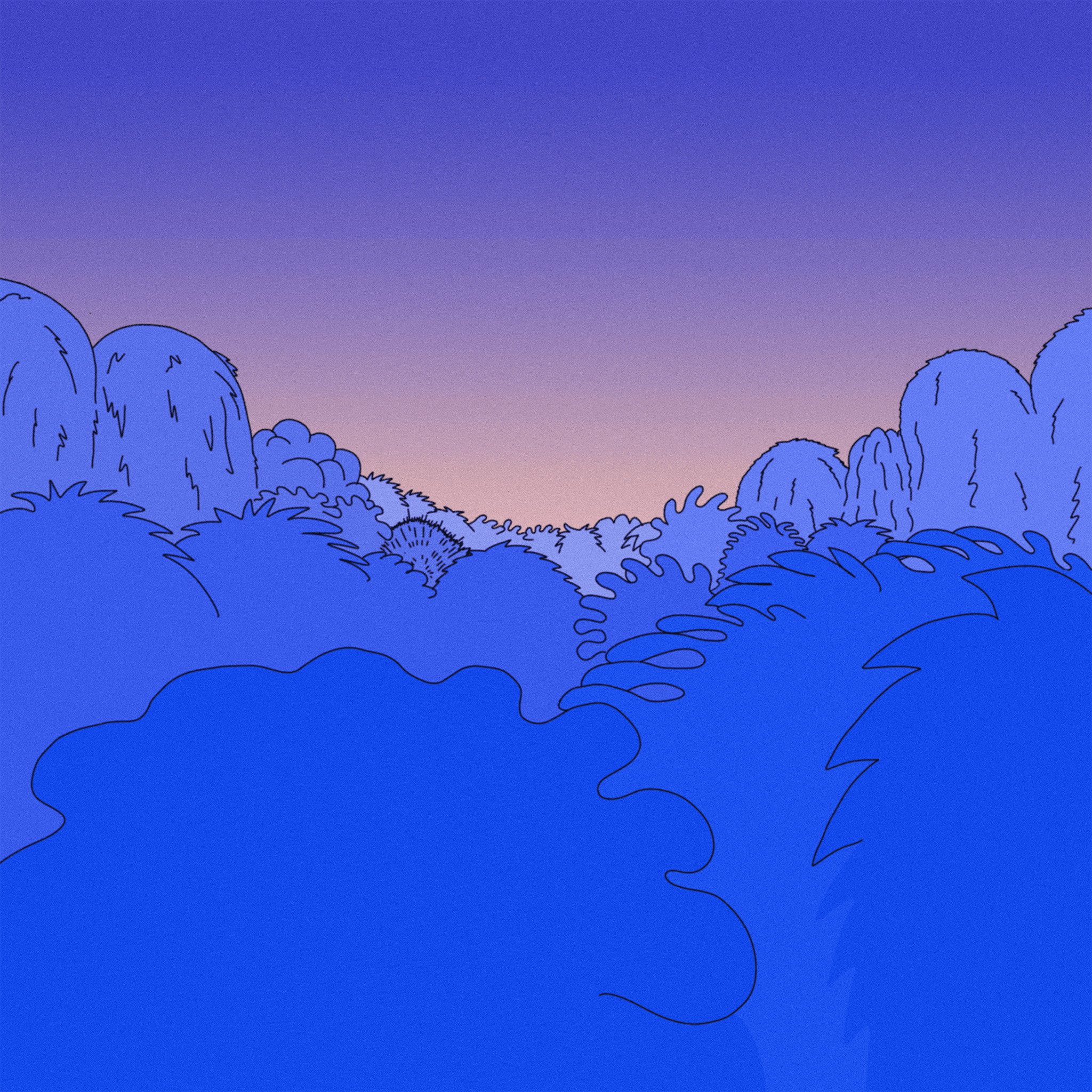Purple illustrated treetops